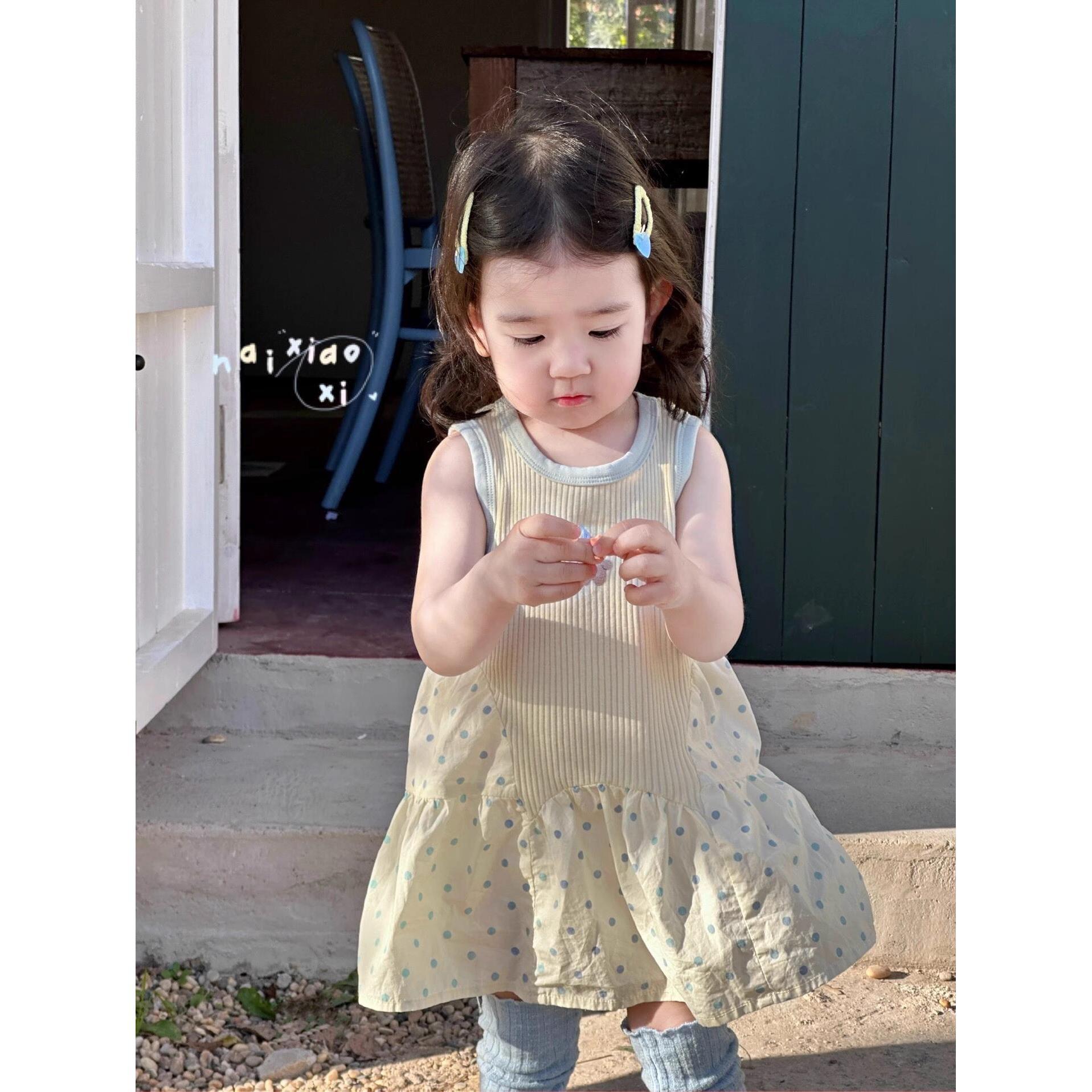 Ropa para niñas, ropa para niños coreanos, tesoros femeninos, bordados, estilo occidental, lunares, falda de cola de pez irregular, falda de chaleco de princesa, estilo de moda