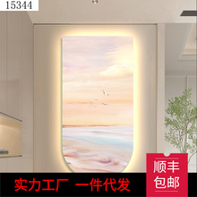 ins入户玄关竖版装饰画北欧治愈系壁画走廊过道挂画led氛围灯画