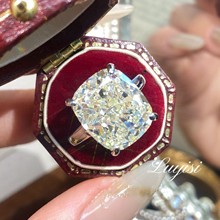 欧美时尚高端6克拉冰花切G色肥长方12*14高碳钻戒指微黄婚钻戒环