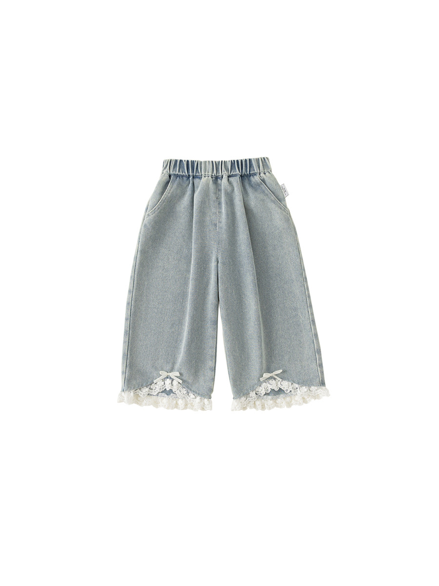 Youbao ropa para niños pantalones para niñas pantalones vaqueros de encaje con lazo para mujeres coreanas pantalones sueltos de todo fósforo para niñas de primavera image 6