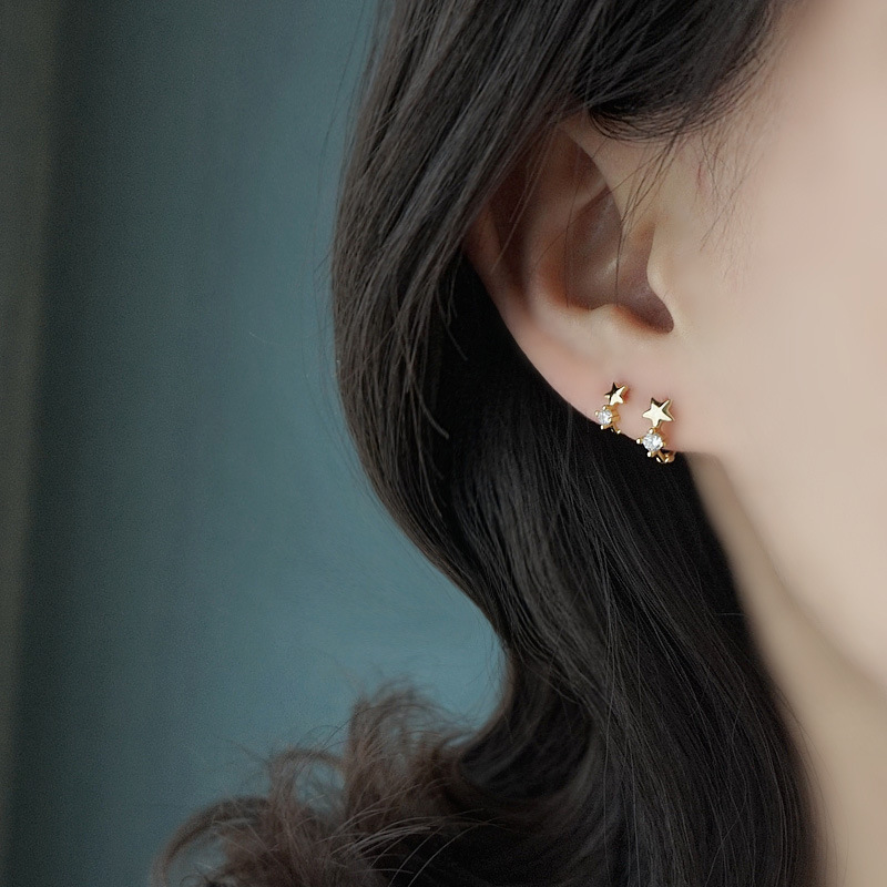 S Pure Silver Mini Zircon Pentagram Nails, Star Water Diamond Earrings, Women's Compact Earbone Rings, Elegant Earrings_voghion.com