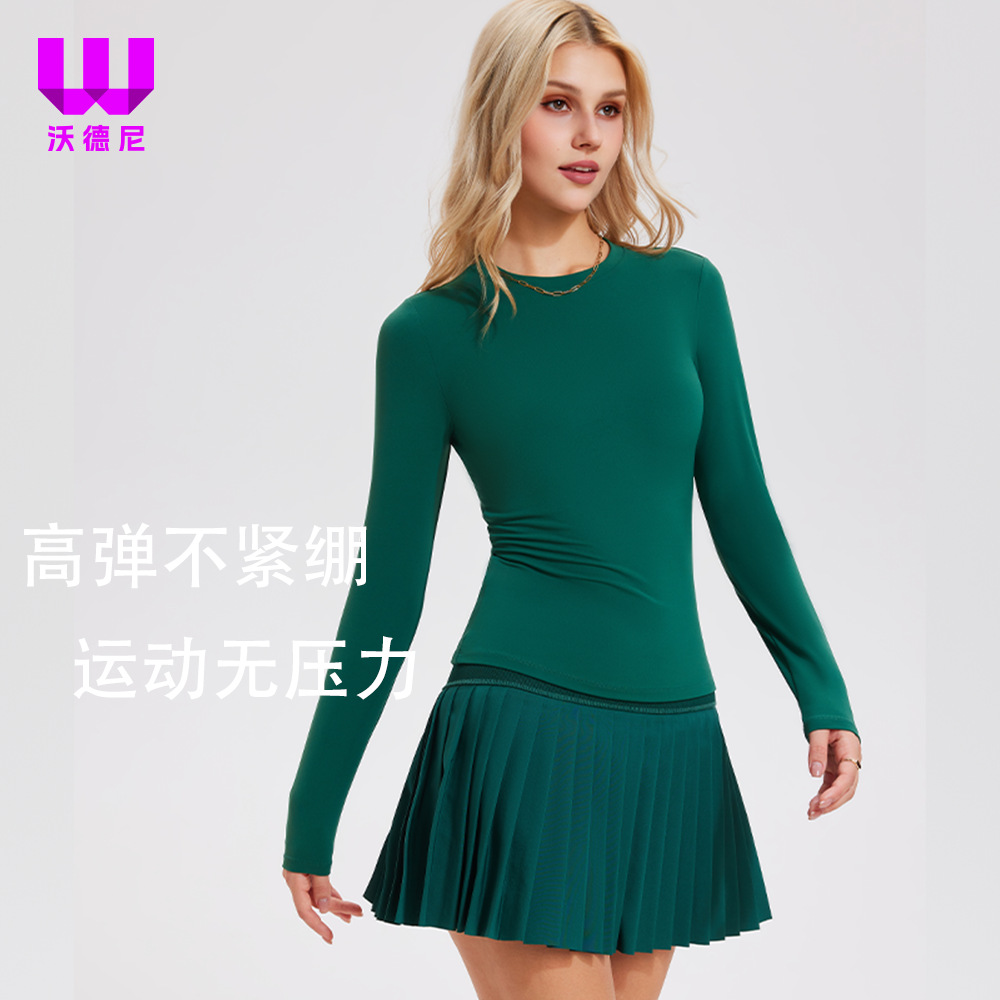 Trajes deportivos, ropa de yoga, mangas largas, falda de tenis de cintura alta, blusa delgada para correr, ejercicio y fitness, dos piezas.