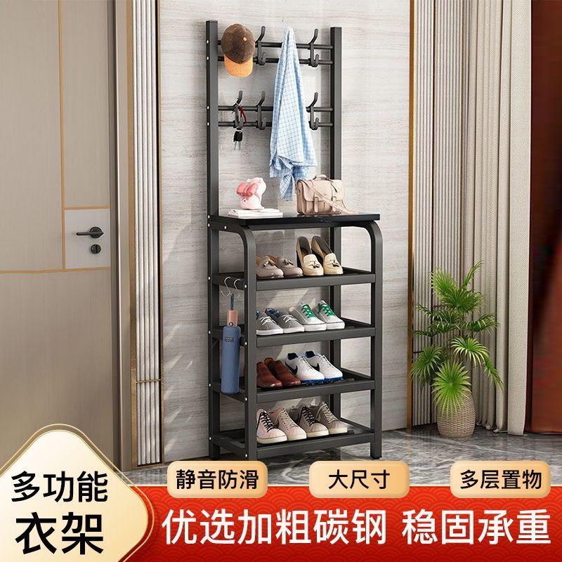 多层铁艺鞋架落地立式衣帽架卧室客厅家门口多用玄关鞋帽架挂包架