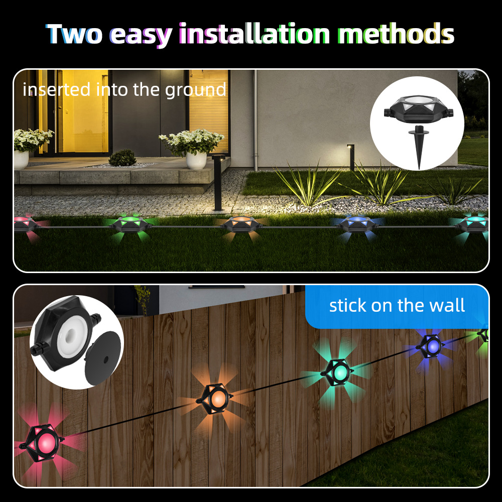 Cross-border outdoor waterproof light string Bluetooth RGB music fantasy buried light string ground light string courtyard atmosphere light