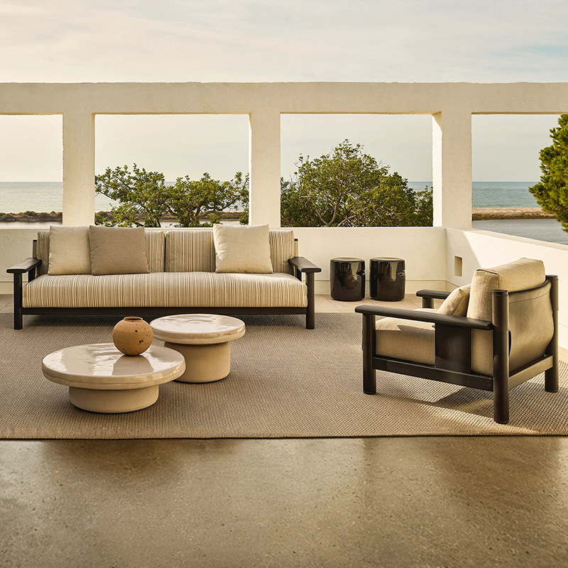 Sofá de madera maciza al aire libre patio jardín hotel villa ocio anticorrosión teca al aire libre muebles impermeables a prueba de sol image 4