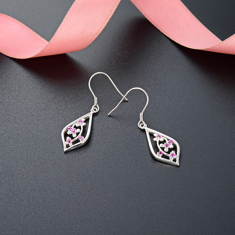 S925 pendientes de plata esterlina pendientes de moda femenina temperamento nicho diseño con incrustaciones de circón flor en forma de gota gancho para la oreja joyería del oído