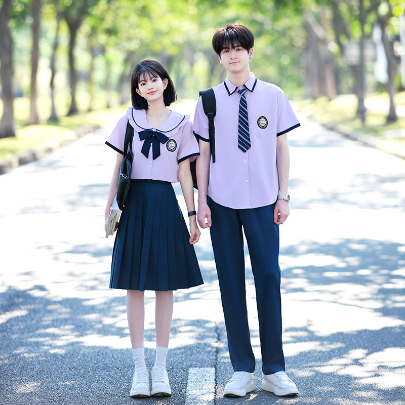 Graduation Photo Class Uniform Set, Summer College Style Purple Jk Uniform Shirt, Chorus Performance Outfit for Junior High School and Primary School Students