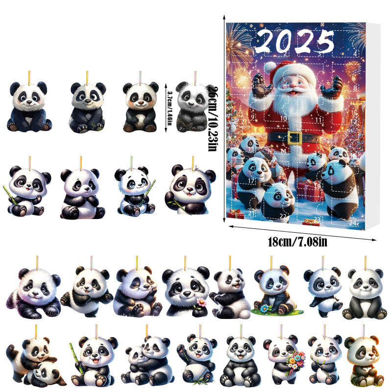 跨境2025圣诞降临日历盲盒 节日氛围熊猫款式背包挂饰圣诞树挂件|undefined