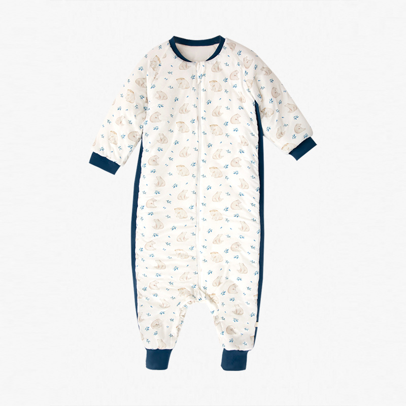 Saco de dormir para niños acolchado otoño e invierno engrosado bebé pierna dividida saco de dormir anti-kick edredón clase Un bebé manga larga saco de dormir Internet celebridad