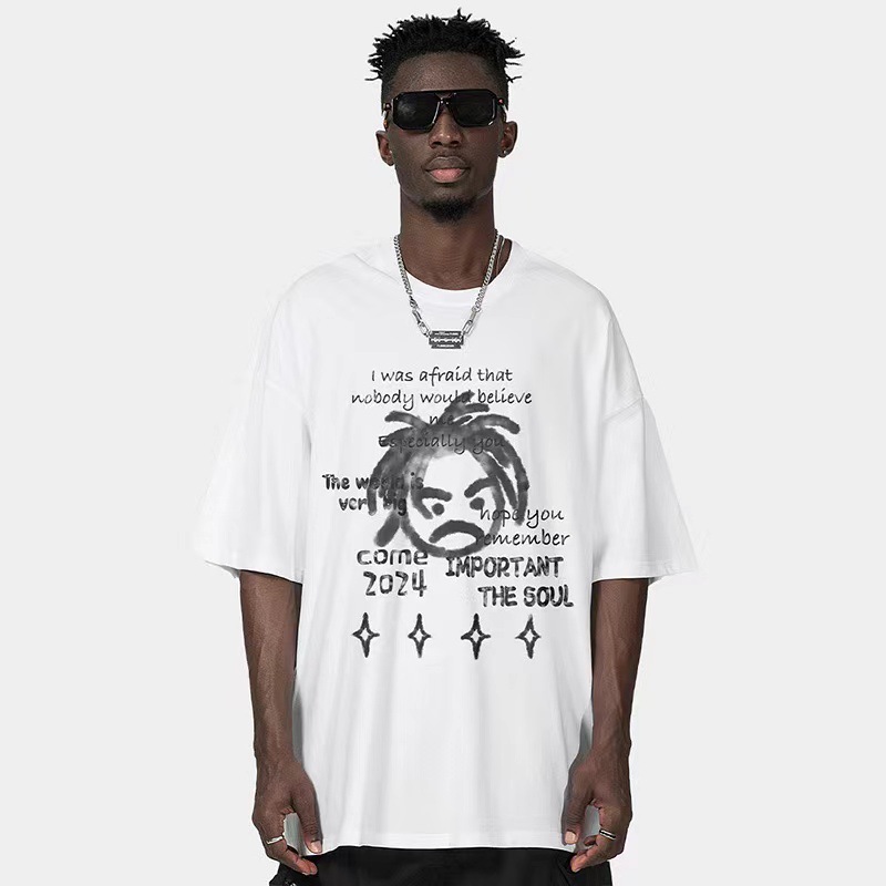 Spring and summer new loose oversize short-sleeved T-shirt men's American hip-hop style round neck trendy brand ins versatile bottoming shirt_viptrois.com