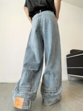 R 11738 Reverse Pocket Design Wide Leg Jeans ���ŷ���ڴ�ţ