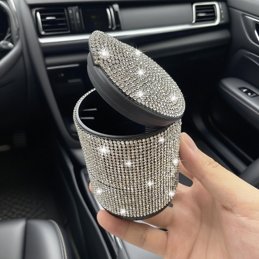 Cross-Border Hot-Selling Fashionable Diamond-Encrusted Car Ashtray Multi-Functional Car Ashtray Anti-Fly Ash Ashtray with Lid
