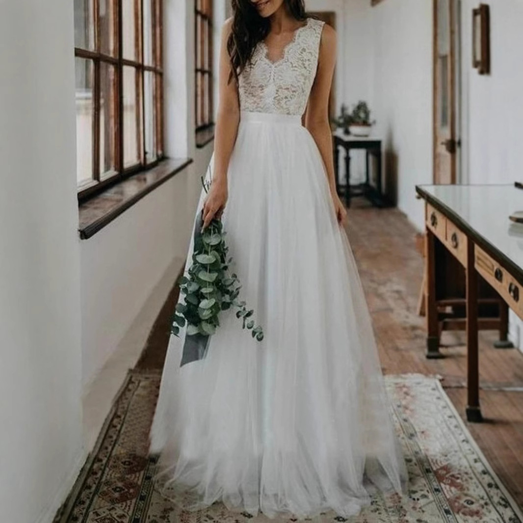 2025 New Shoulder Deep V Neck Sleeveless Large Backless Slim Lace Small Trailing a Version Wedding Dress Travel Photography Gauze