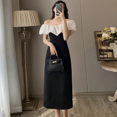 フレンチレトロヘボンスタイルニッチハイエンドハイウエストスリムワンラインカラードレス女性セレブ気質ロングスカート