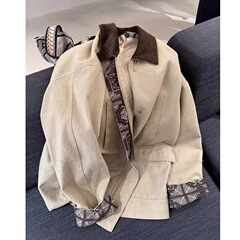 老钱风撞色拼接翻领风衣外套女秋2025新款复古休闲气质中长款夹克