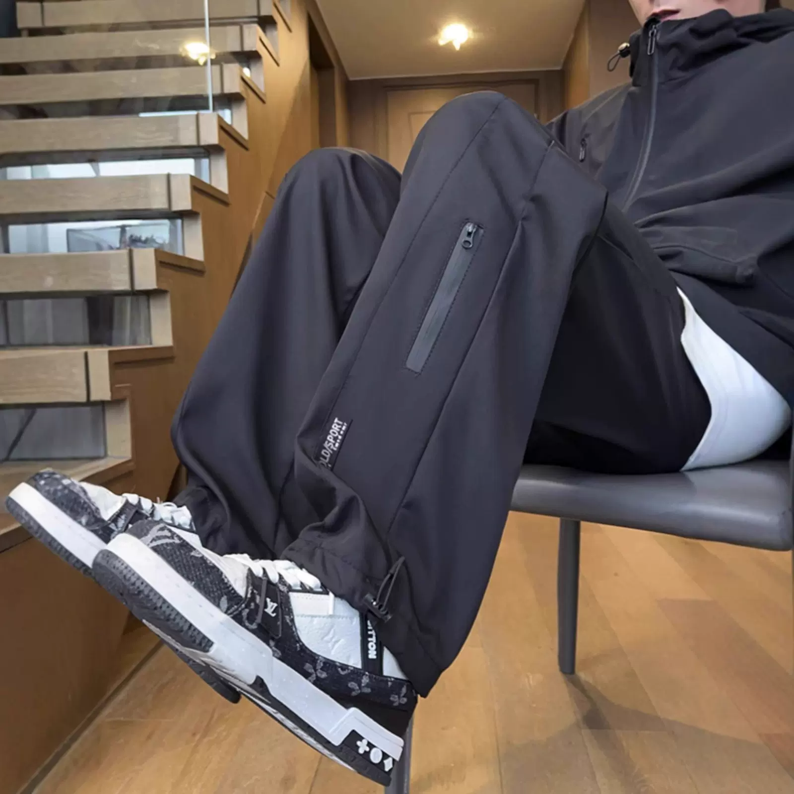 防风防水户外运动冲锋裤男宽松阔腿拉链休闲裤男速干工装冲锋裤男