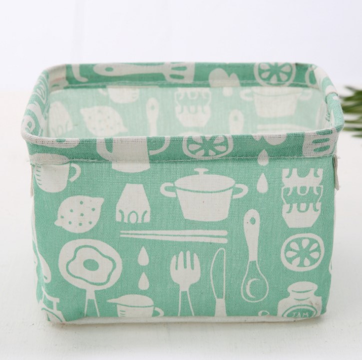 Tela con impresión portátil de algodón y lino cesta de almacenamiento artículos diversos de escritorio gabinete de organización ropa pequeña cesta de almacenamiento de tela