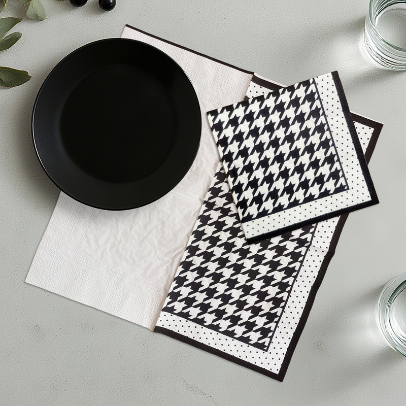Printed Square Napkins Restaurant Paper Towels Black and White Houndstooth Handkerchiefs Kitchen Paper Towels 25X25Cm Dining Table