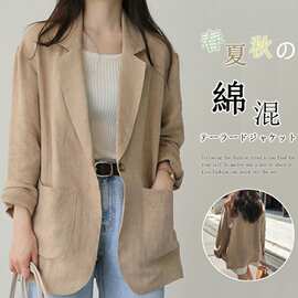 秋季日韩新款薄款西装女英伦风休闲棉麻小西服外套