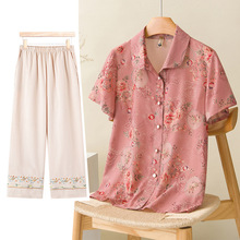 中老年夏装女妈妈装奶奶装夏季衣服小个子开衫套装老年短袖两件套