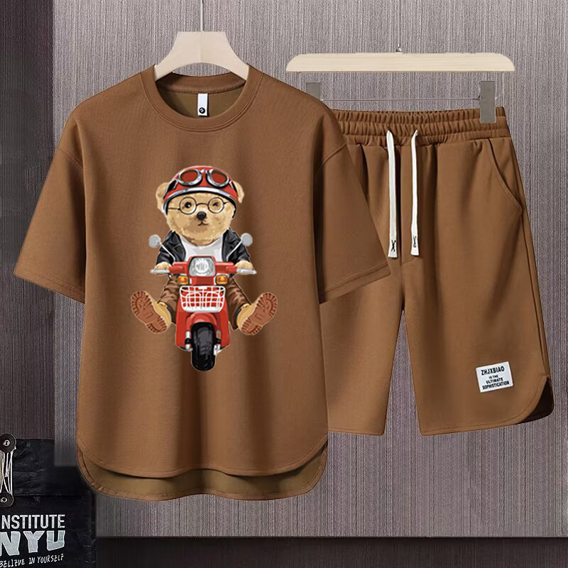 Men's Clothing 2024 Waffle Casual Summer Suit Men's Loose Teen Short sleeved T shirt Shorts Handsome Two piece Suit_maomaolike.com
