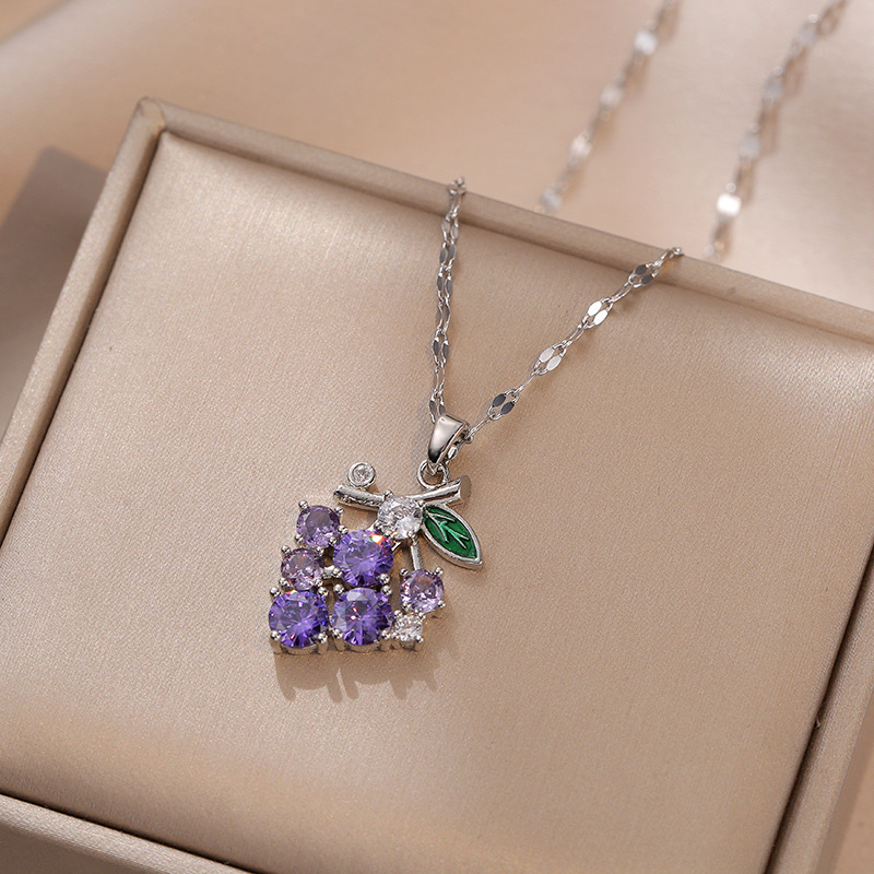 INS Style Modern Style Grape Titanium Steel Inlay Zircon Pendant Necklace_colorza_2