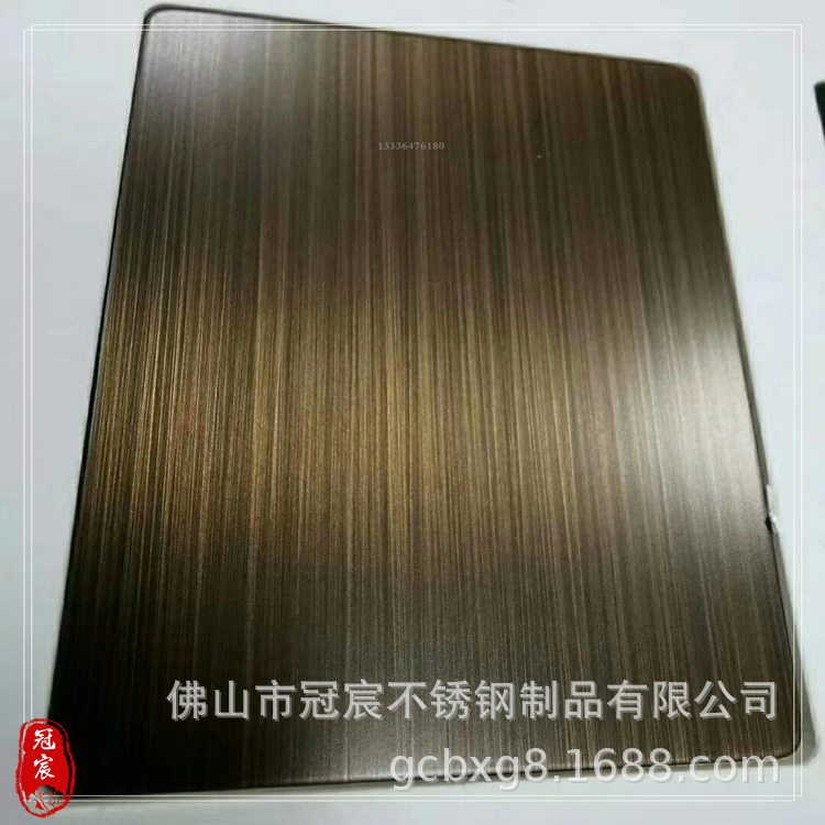 酒店建筑装饰墙面用发黑镀铜拉丝板 304广州联众手工拉丝自由纹豹
