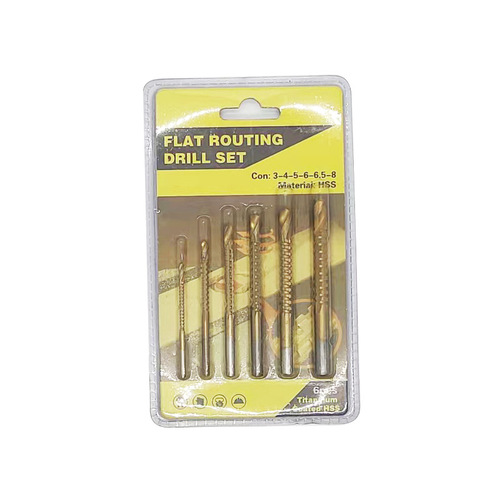 Cross-border sawing and drilling in one high-speed steel round handle titanium-plated woodworking groove multi-functional sawed twist drill set 6-piece set