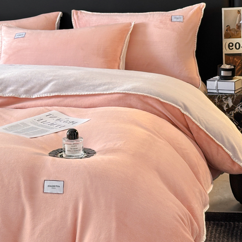 Dos lados engrosados leche coral cama de cuatro piezas en invierno más edredón cubierta de cama de brida de coral cama