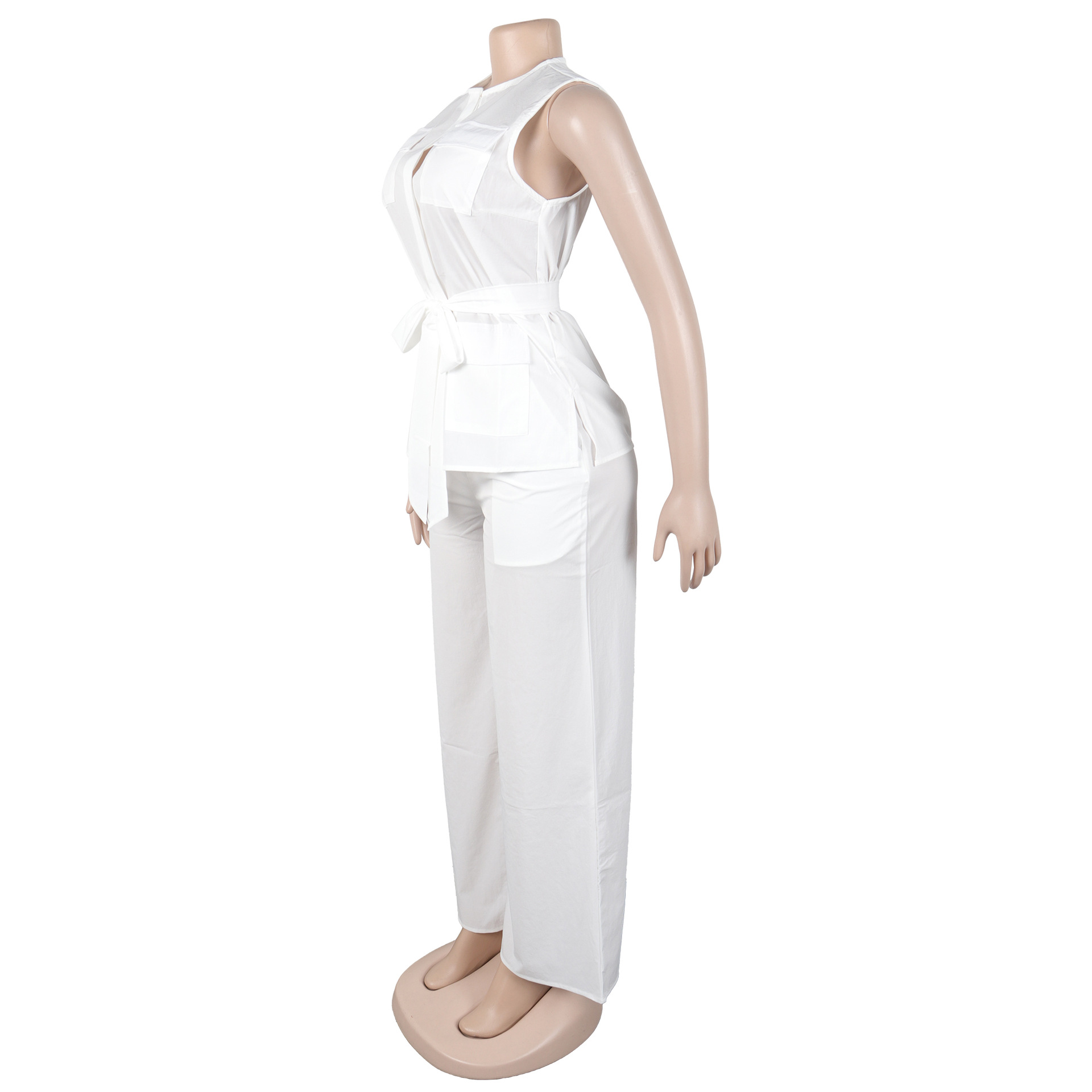 Elegant Sleeveless Vest & Wide-Leg Pants Set – Breathable Polyester Two-Piece Outfit (White/Pink/Yellow/Orange, S-3XL)​_ecoleips.com