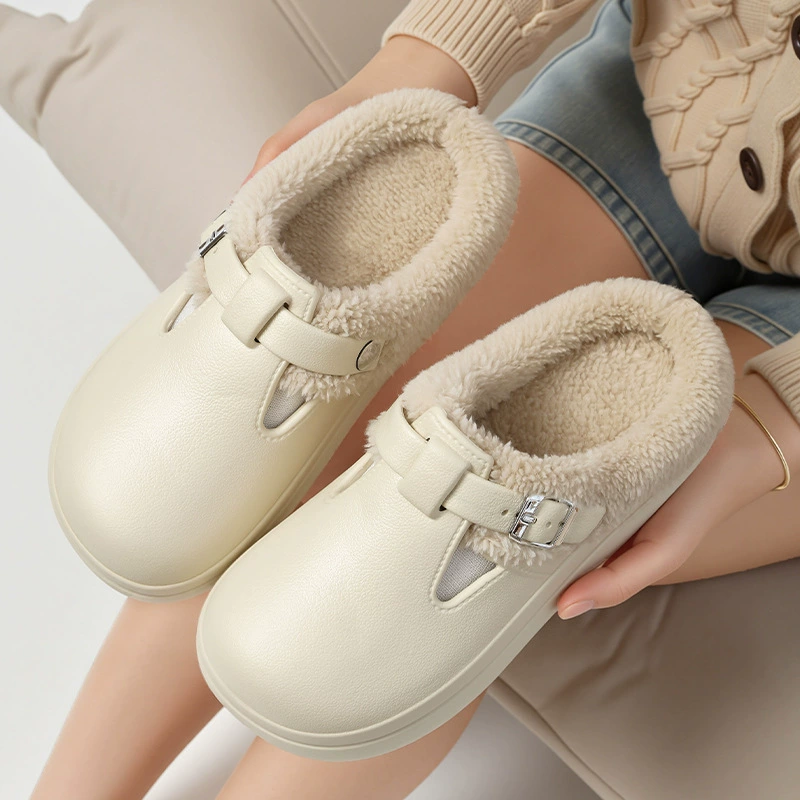 Новые женские тапочки на толстой подошве из хлопка 2025 года, зимние домашние теплые тапочки для пар, дышащие зимние тапочки с пряжкой и плюшем