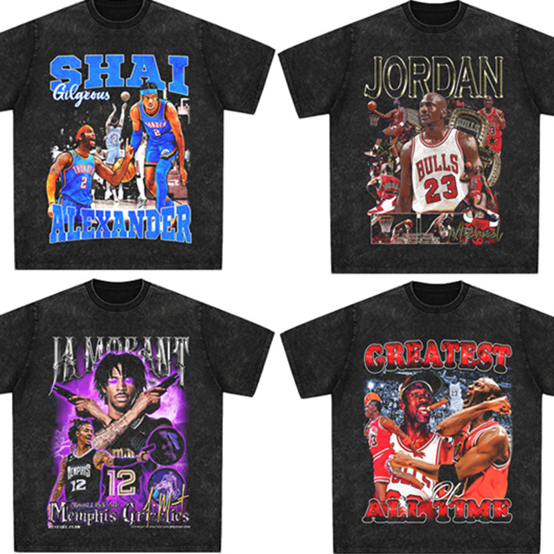 American Star Printed Short-Sleeved vintage Kobe Irving Curry James Three-Ball T-Shirt Shooting Costume