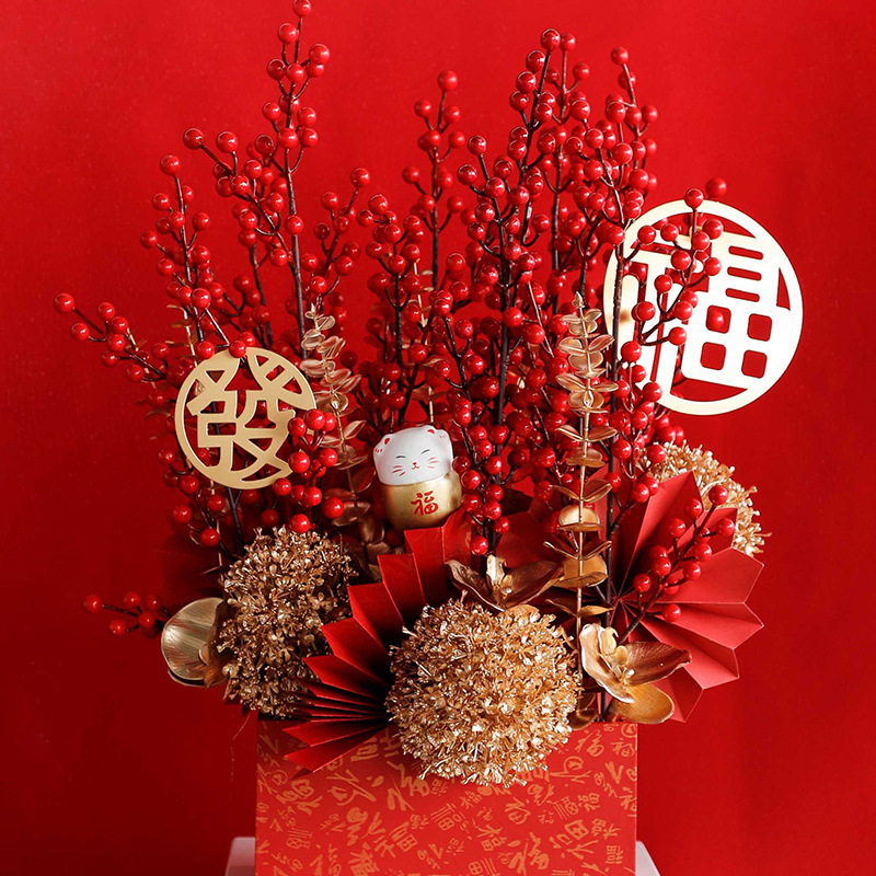 Huaxi tarjeta de Año Nuevo rojo chino tarjeta de decoración de barril de bendición tarjeta de elevación estampado orar colgante material floral de Año Nuevo