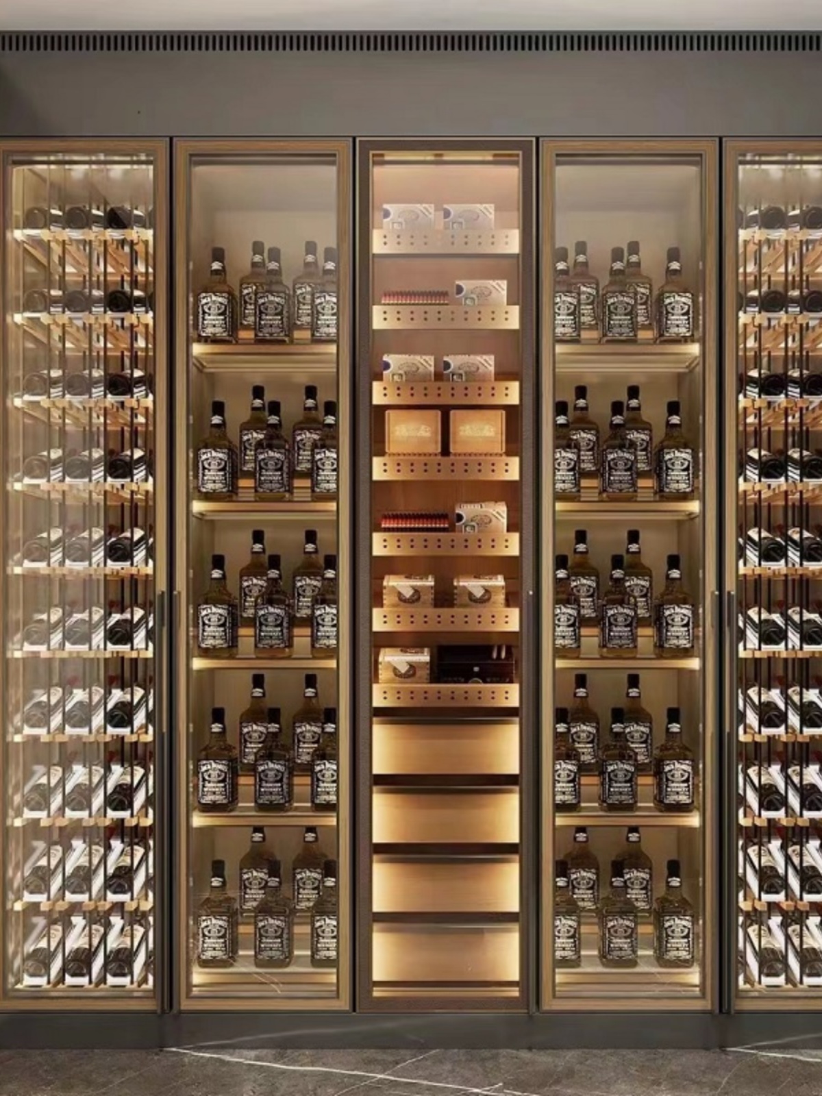 Stainless Steel Constant Temperature Wine Cabinet Room Temperature Villa Light Luxury Wine Rack Display Cabinet Living Room Red Wine Cabinet Cigar Cabinet Wine Cellar