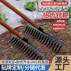农用耙子老式螺旋扭花齿钉耙锰钢铁耙十齿园艺钉耙松土翻地  农具