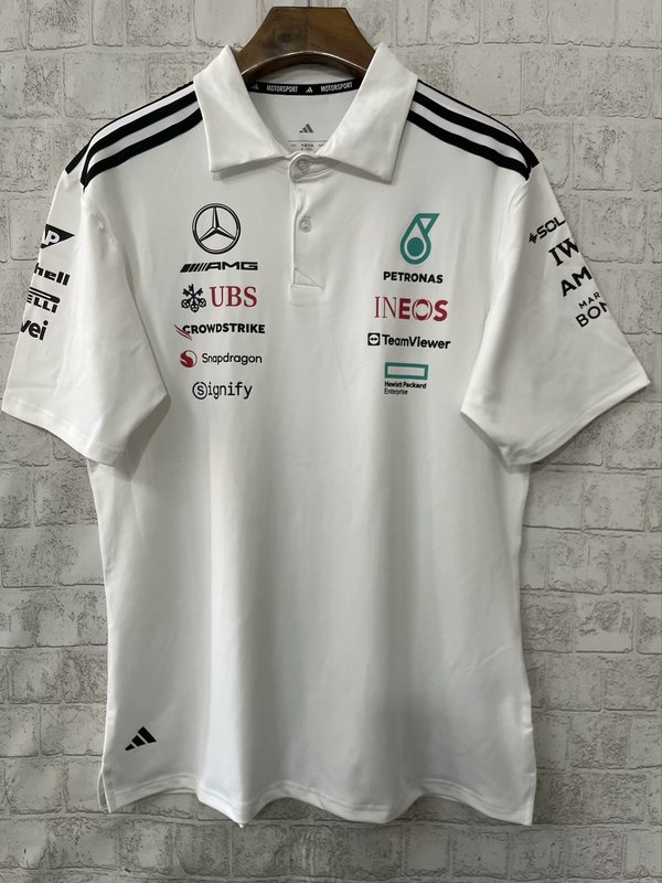 ⚘Mercedes AMG 2025 F1奔驰梅赛德斯黑色polo衫车手白色短袖翻领|undefined
