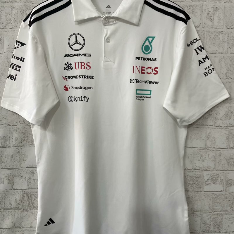 ⚘Mercedes AMG 2025 F1奔驰梅赛德斯黑色polo衫车手白色短袖翻领|undefined