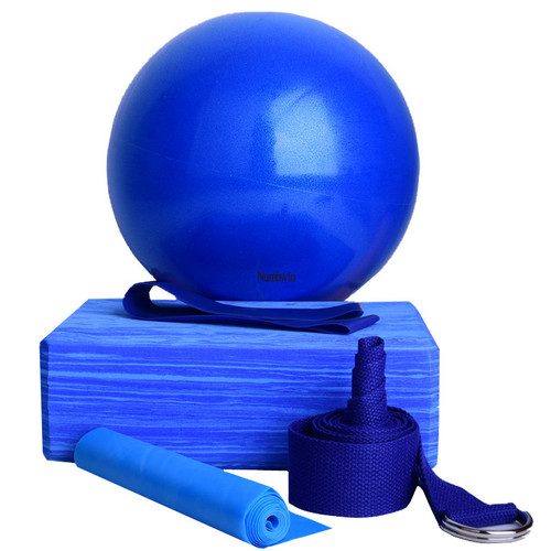Gradient blue yoga brick five-piece set fitness stretching elastic band dance practice brick yoga ball auxiliary tool set