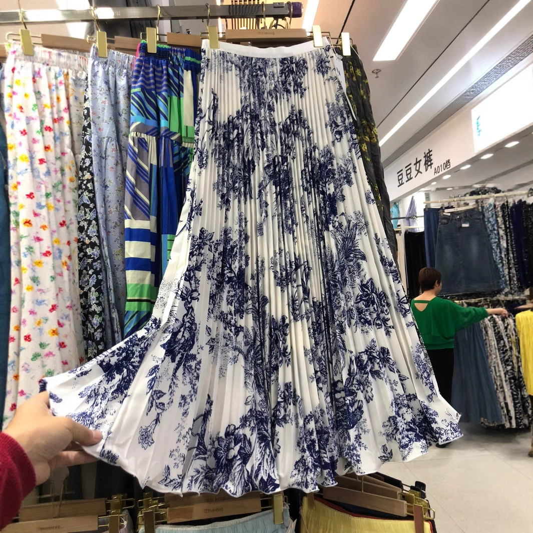 Ретро национальный стиль принт длинная юбка женская 2025 лето новая шифоновая роспись тушью юбка женская тонкая плиссированная юбка