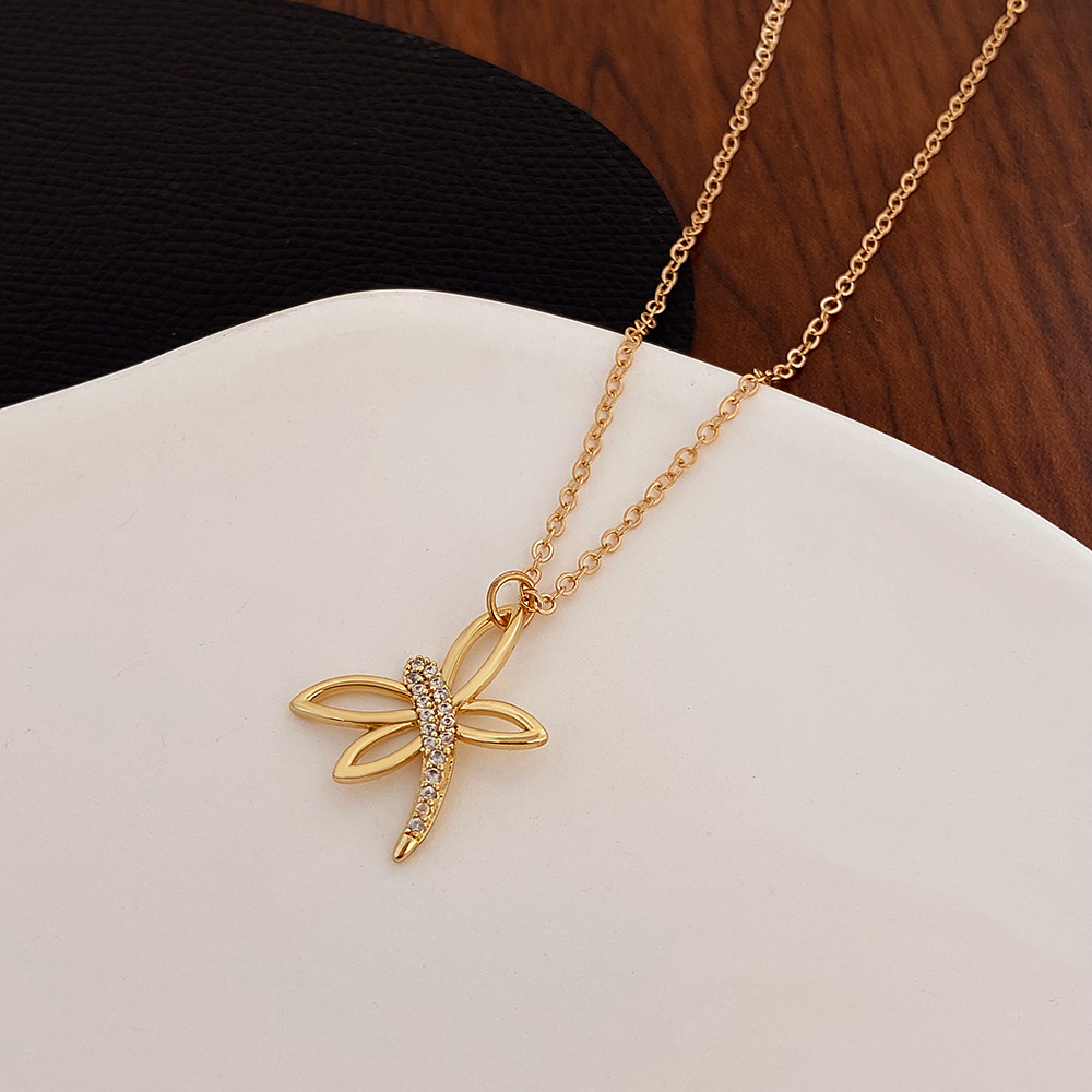 Inlay Design Fashion Dragonfly Copper Necklace Inlay Zircon Copper Necklaces