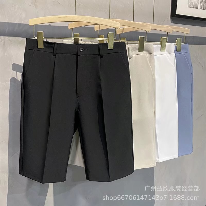 西装短裤男外穿宽松冰丝裤夏季薄款休闲裤子男士白色潮流五分西裤