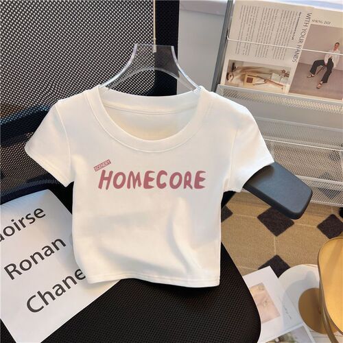 Ribbed pure cotton girl's short-sleeve T-shirt high-waist crop top summer children white short sleeve inner half sleeve fashion top