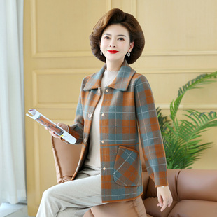 Ladieswear's Spring Double-Sided Woolen Outwear, Fashionable and Noble, 40 and 50 Years Old, Middle-Aged and Elderly Women's Spring & Fall Outwears