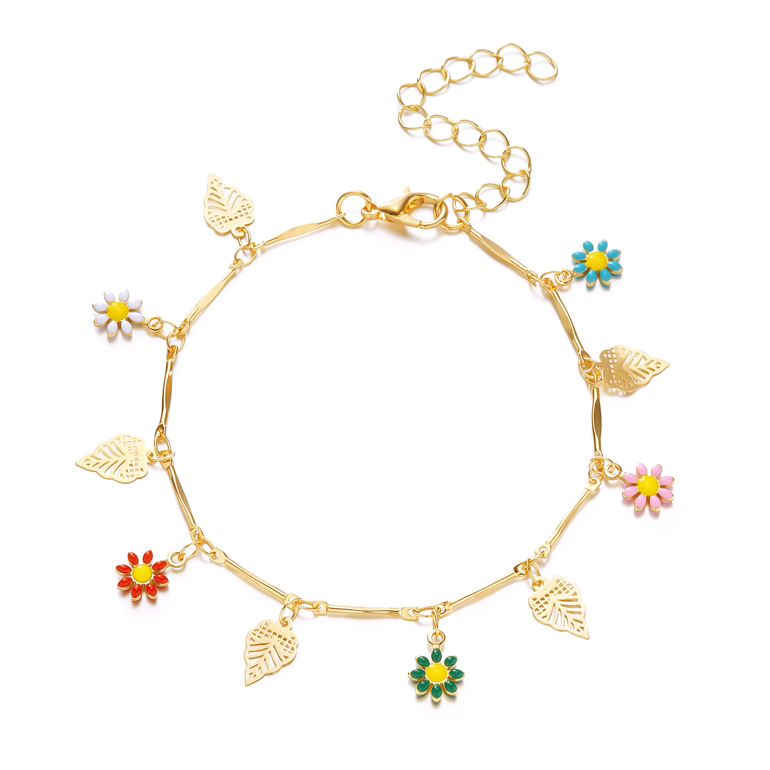Alloy Chain Material 1 Piece Quantity Daily Occasion Alloy Material Wholesale Jewelry Simple Style Flower Alloy Gold Plated Plating Bracelets