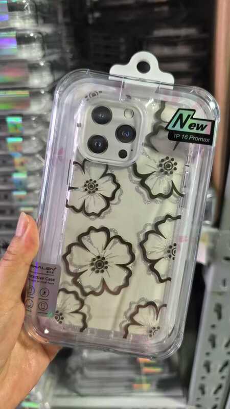 适用iPhone16promax米卡伦手机壳苹果17烫金花朵透明气囊桃花梨花|undefined