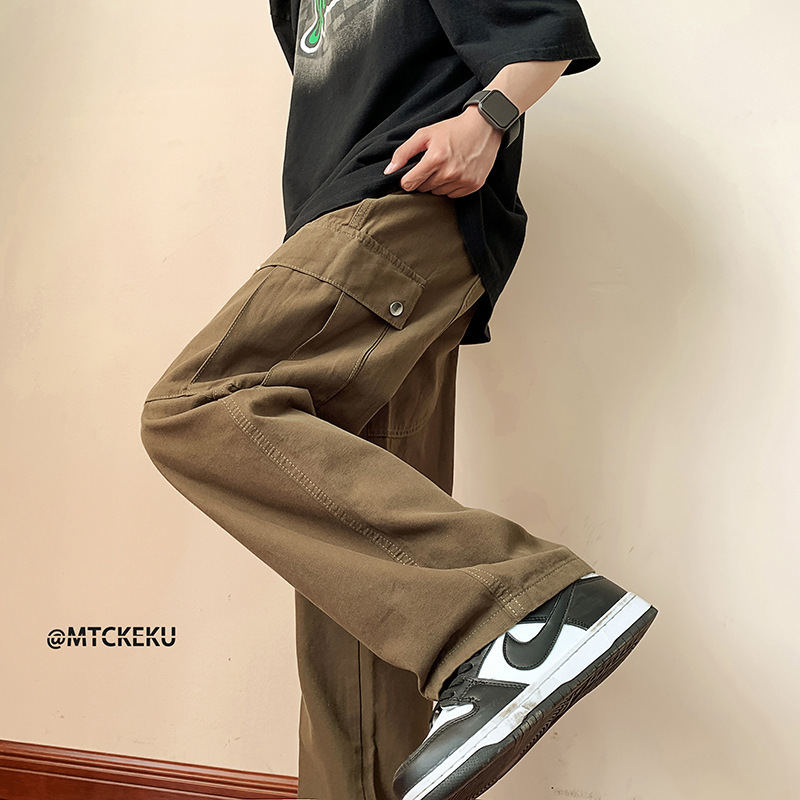 Japanese Style Retro Overalls Men's Spring and Autumn New Arrival Loose Wide-leg Straight Trousers Hong Kong Style High Street Trendy Brand Casual Pants