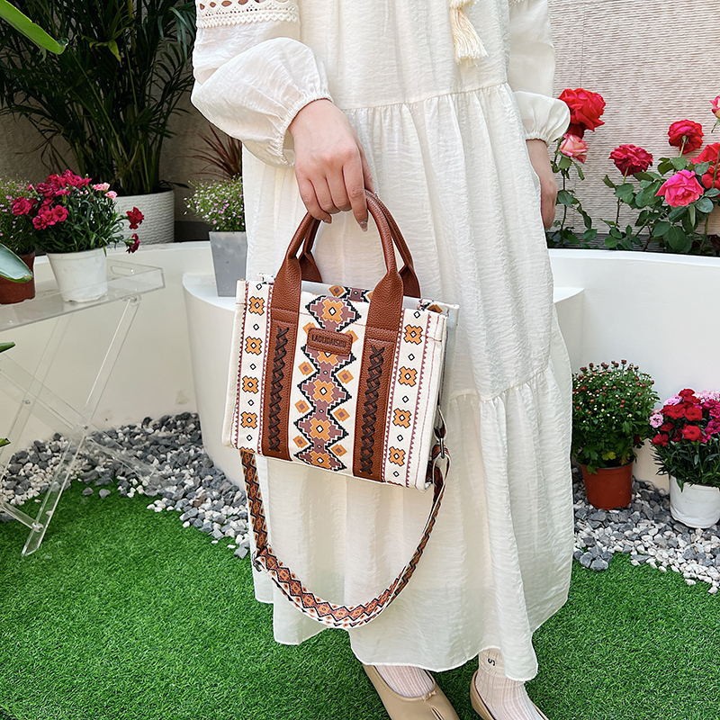 Bolsa de hombro de mujer transfronteriza, nuevo bolso de mano de algodón retro europeo y americano, impresión bohemia de mujer