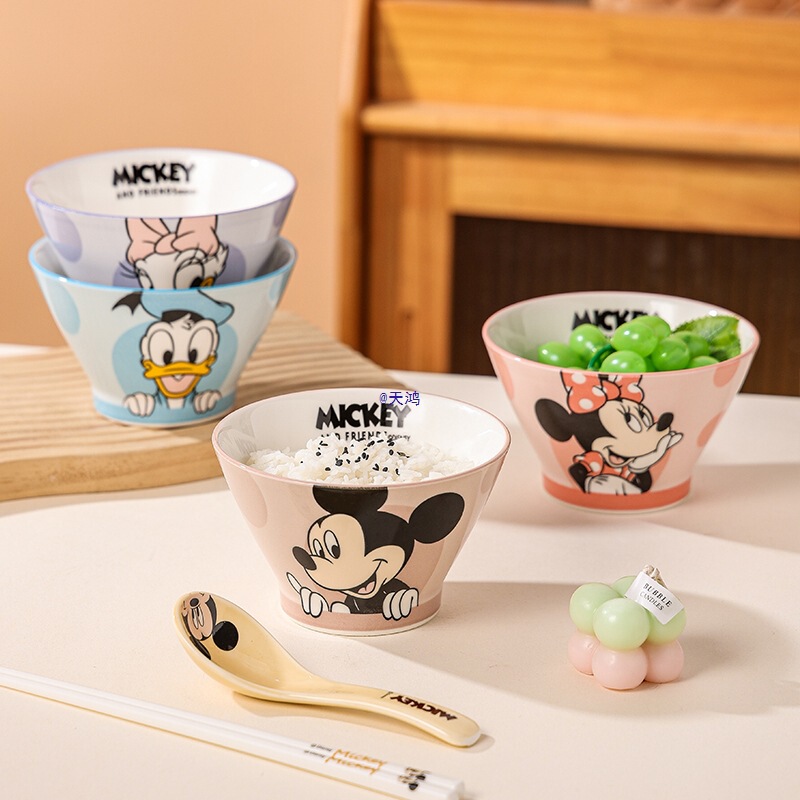 Mickey's New Conical Bowl Underglaze Color Tableware, Particularly Beautiful Rice Bowl, Tall Ceramic Bowl, Cute