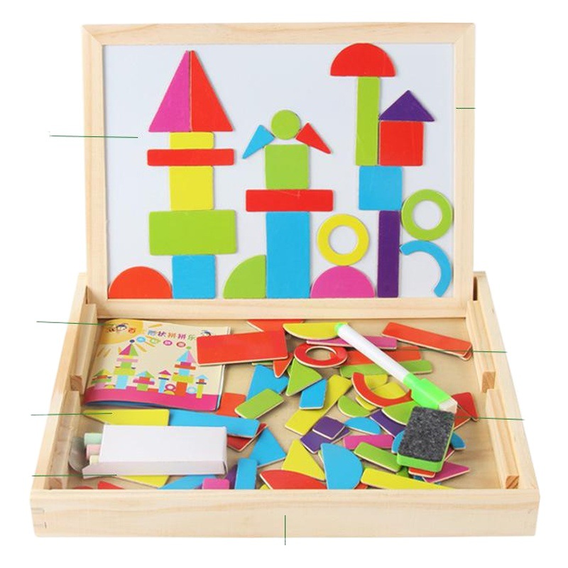 Rompecabezas de madera magnético de doble cara rompecabezas de dibujos animados niña vestir inglés rompecabezas tablero de dibujo juguetes educativos al por mayor