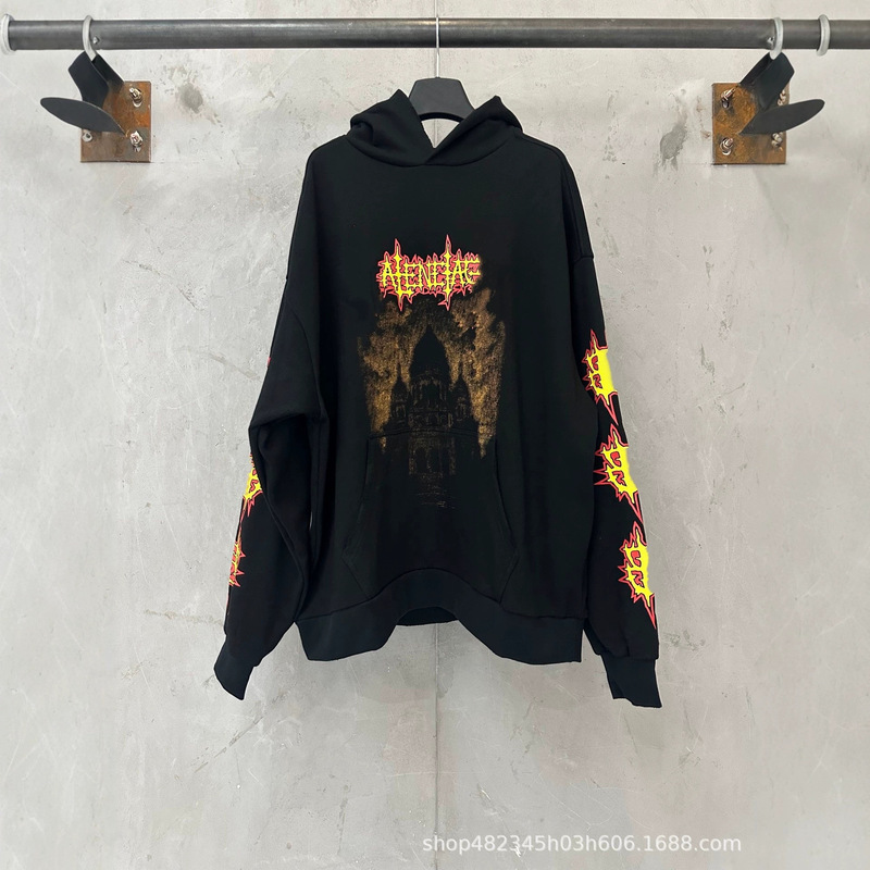 High-end B-brand Paris 26ss Saint-Heart Cathedral print hooded sweatshirt, American-style loose fit, versatile for both men and women High-end B-brand Paris 26ss Saint-Heart Cathedral print hooded sweatshirt, American-style loose fit, versatile for both men and women